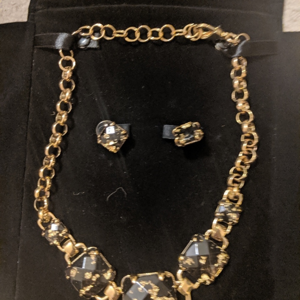 Black & Gold Necklace and Earrings